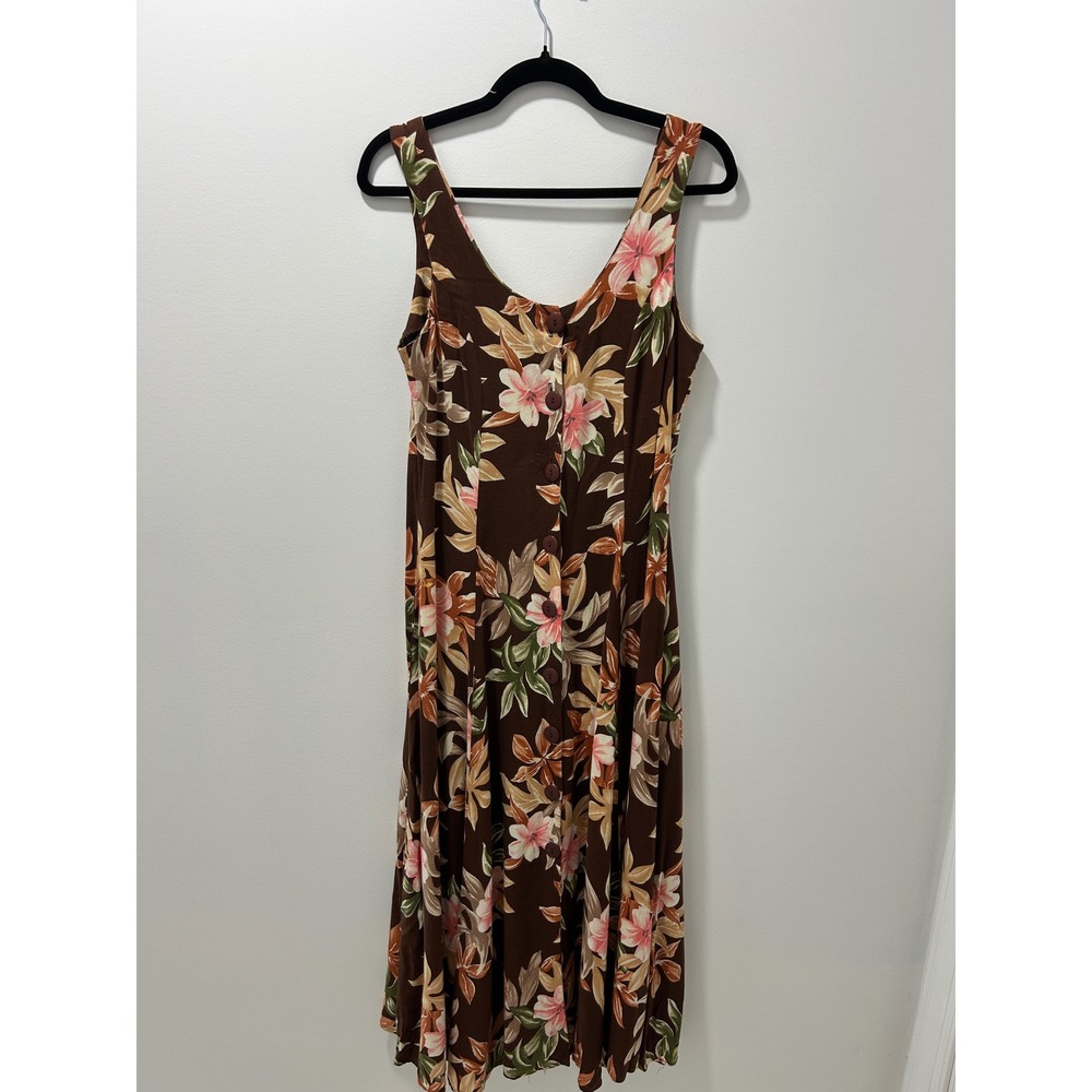 Spoiled Girls Vintage 90s Brown Floral Maxi Dress Button Front Tie Back Size 11